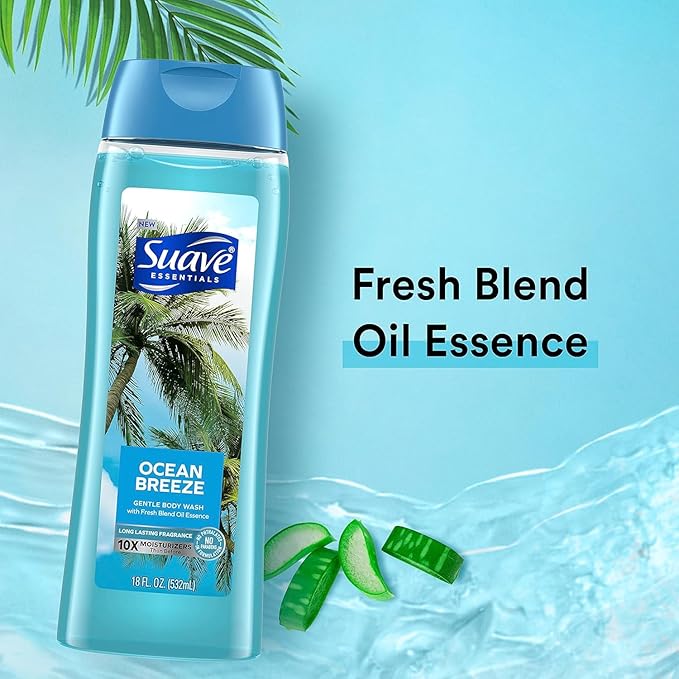 Suave Moisturizing Body Wash with Ocean Breeze Scent and Vitamin E Extract No Parabens No Phtahaltes 18 Oz Pack of 6