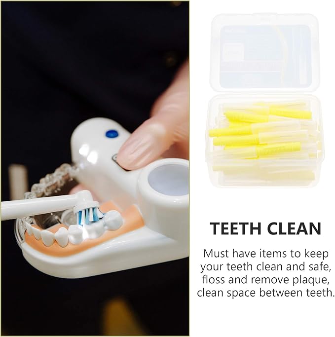 EXCEART 40pcs Interdental Picks Dental Brush Picks Dental Floss Interdental Cleaners Yellow 0.4mm