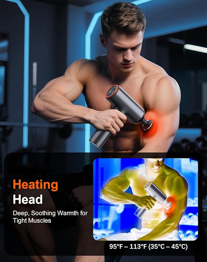 arboleaf Thermal Massage Gun Deep Tissue with Heat Handheld Muscle Percussion Massager with Full-Metal Head 6 Replacements for Athletes Pain Relief Relax Gifts for Men and Women