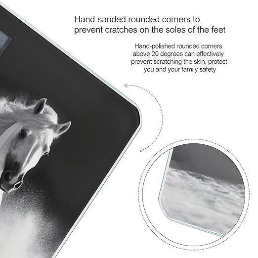 Black and White Horses Running Bathroom Scale Large LCD Backlight Display Digital Scale Rounded Corners Body Scales Automatic Power On/Off Bathroom Scales for Home Bedrooms