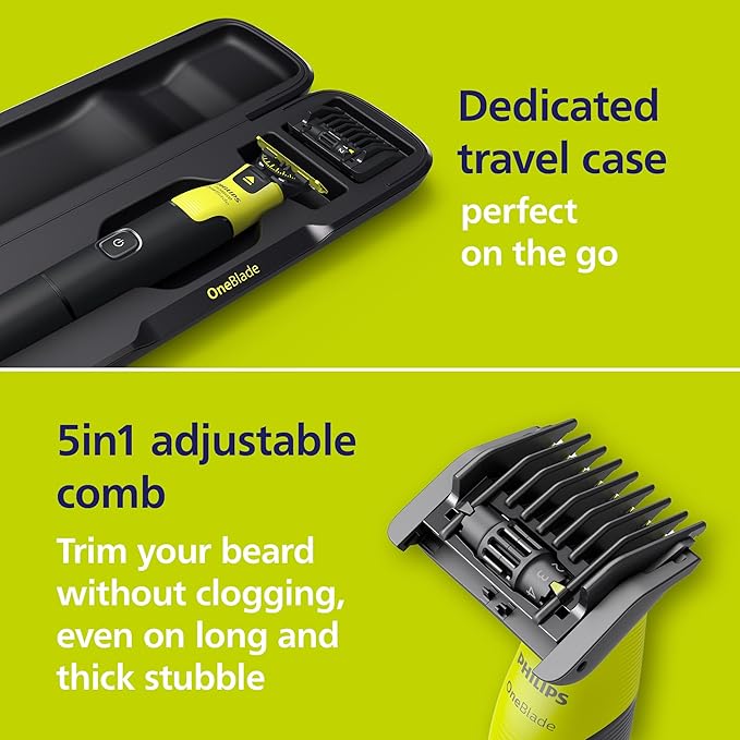 Philips Norelco OneBlade 360 with Connectivity Hybrid Face + Body Electric Beard Trimmer Shaver and Body Groomer Kit with 360 Blade Tech 1x360 Blade 5-in-1 Comb Travel Case Model QP4631/90