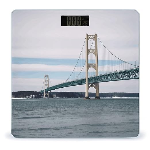 Mackinac Suspension Bridge Scale for Body Weight Anti-Slip Sturdy Tempered Glass Weighing Machine Highly Digital Accurate Bright LCD Bathroom Scale for Household Gift