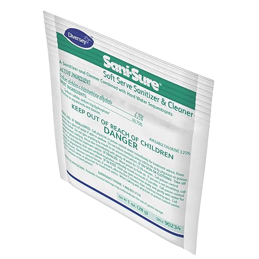 Diversey 90234 Sani-Sure Soft Serve Sanitizer &amp Cleaner for Shake Slush Yogurt Machines &amp Food Service Equipment For Home &amp Commercial Use Powder 1-Ounce Packets (Pack of 100)