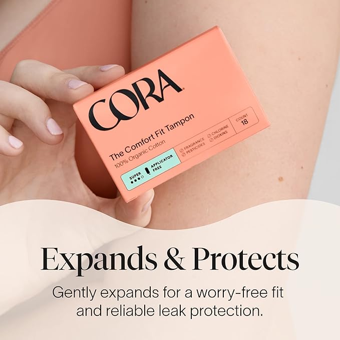 Cora Organic Feminine Care | Non-Applicator Ultra-Absorbent S/S+ Tampons &amp Organic Cotton Maxi Pads | Eco-Conscious Overnight Absorbency | 72 Tampons &amp 48 Pads
