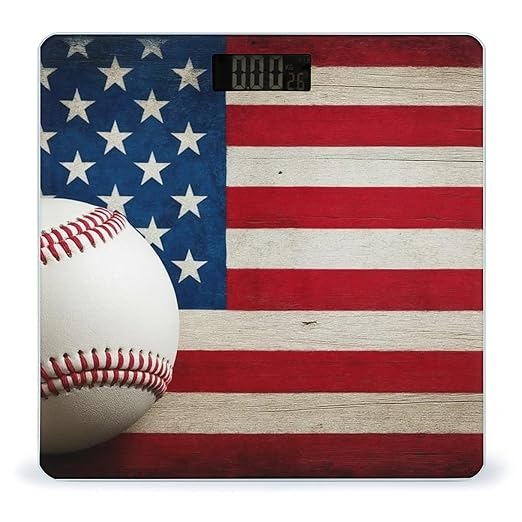 Digital Bathroom Weighing Scale Energy Saving Scale Smart Scale for Body Weight Baseball Rustic Wooden American Flag