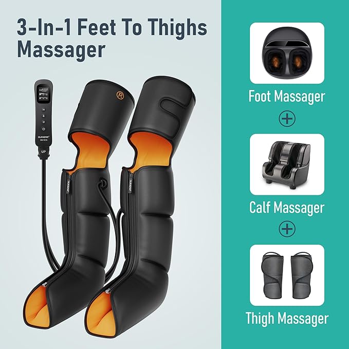 QUINEAR Leg Massager with Compression 3-in-1 Foot Calf &amp Thigh Massager and Compression Therapy with Timer Leg Massage Boots for Athletes