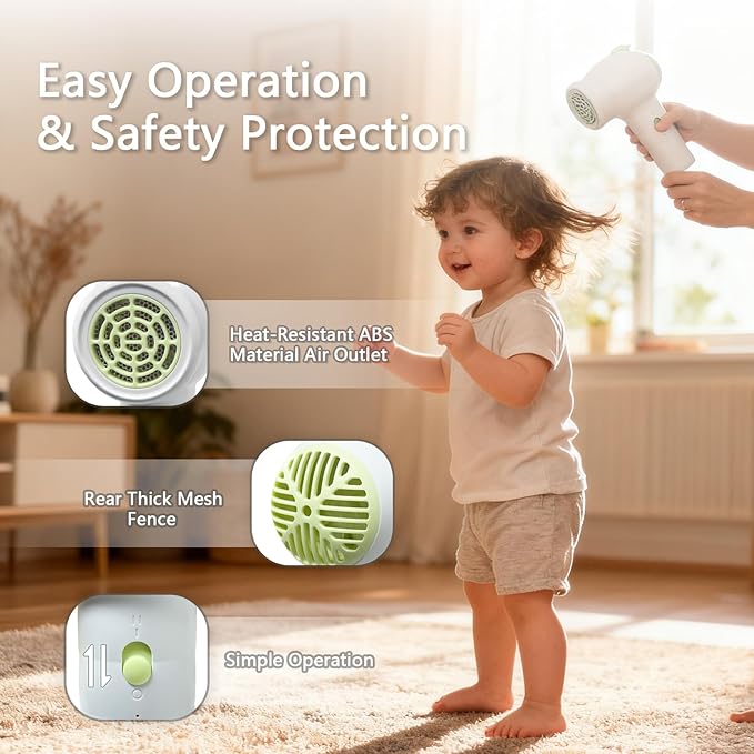 NUFR Cordless Hair Dryer for Kids Portable Low Heat Gentle Airflow Handheld Cute Mini Blow Dryer with Charging Base for Hair Body Delicate Skin USB Rechargeable Small Home Travel Hair Dryer