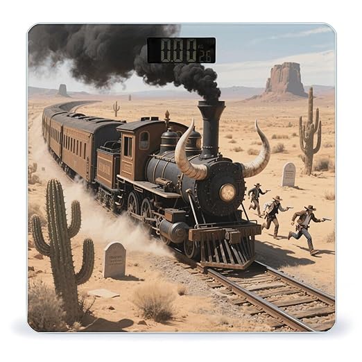 Steam Train in The Desert Scale for Body Weight Sturdy Tempered Glass Weighing Scales with LCD Display Accurate Digital Bathroom Scale Convenient Body Fat Smart Scales Easy Read
