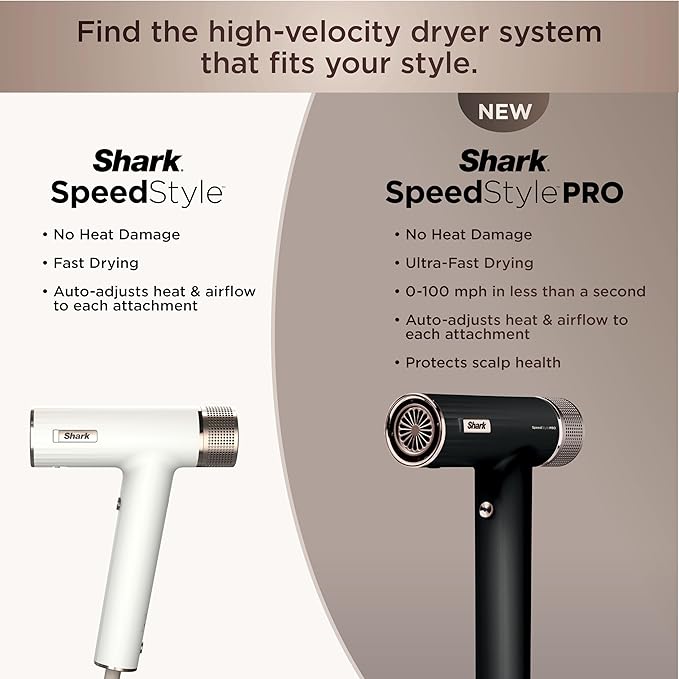 Shark SpeedStyle Pro Professional Performance High-Velocity Hair Dryer System with Scalp Shield and IQ Speed Styling &amp Drying Suite Curly and Coily Hair Lightweight Ionic No Heat Damage HD732