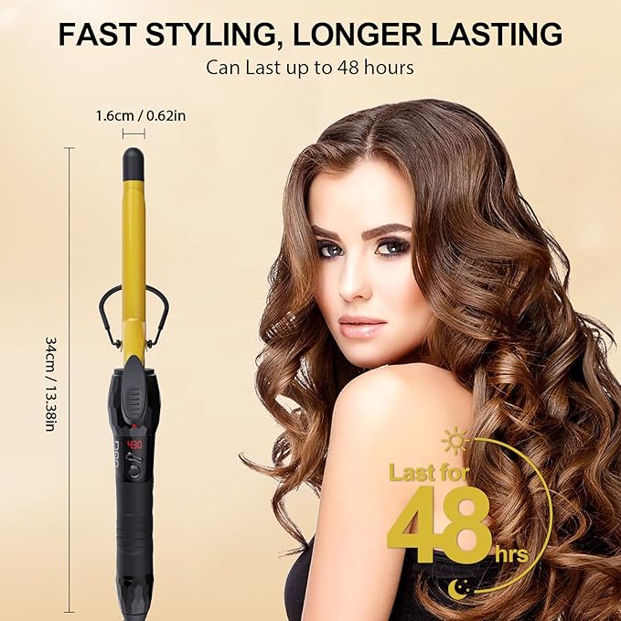 DAN Technology 5/8 Inch Curling Iron Wand Tourmaline Ceramic Hair Curler with LCD Display (180°F–430°F) Fast Heating Dual Voltage Auto Shut-Off Black &amp Gold