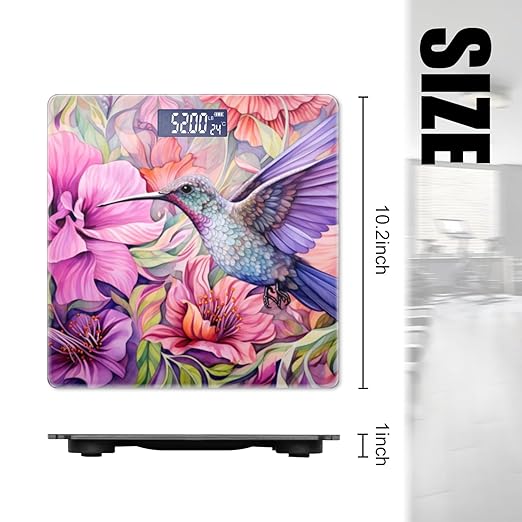 Digital Scale for Body Weight Highly Precision Bathroom Weight Scale 400 lbs with Backlit Display Personalized Scale for Home-Beautiful Hummingbird Surrounded by Pastel Flowers
