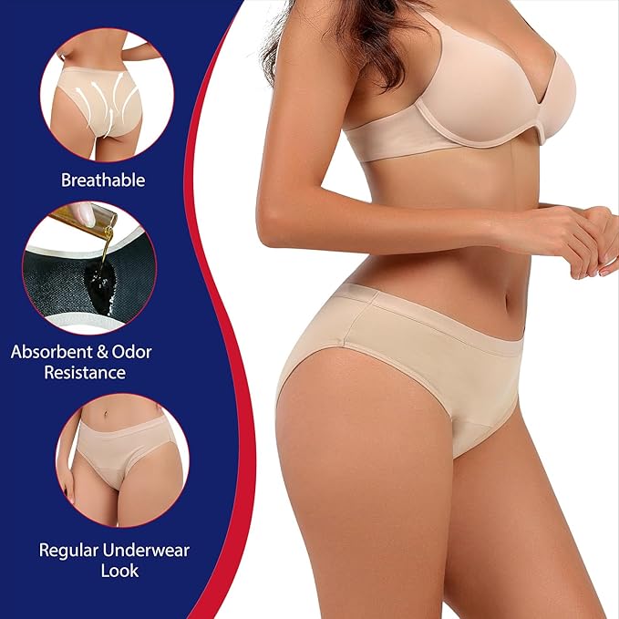 Super Absorbency Incontinence Underwear for Women Mid Rise Overnight Urine Leak Proof Postpartum Panties 3 Pack