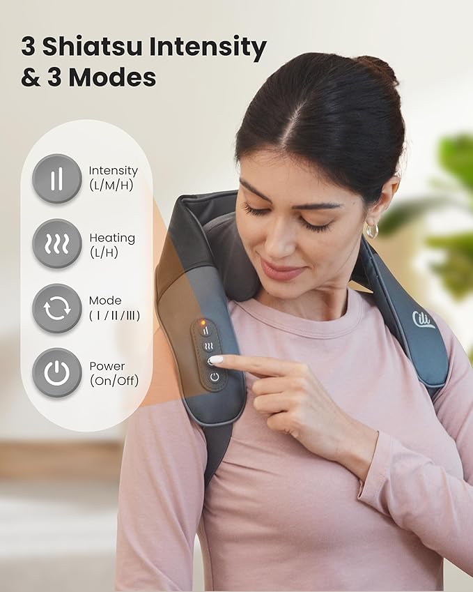CILI Cordless Massager for Pain Relief Deep Tissue Shiatsu Neck Back Massager for Pain Relief 3 Heating Areas &amp Adjustable Straps Gifts for Him/Her