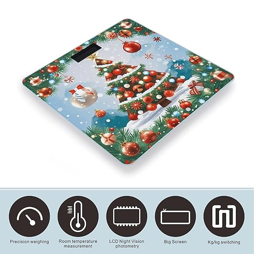 Red Christmas Tree Scale for Body Weight Digital Bathroom Scale Toughened Glass High Precision Scales for Body Weight with Large LCD Backlight Display Weight Scales