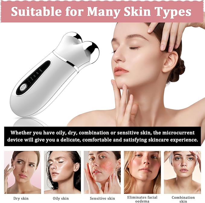 Microcurrent Face Device USB Micro Current Faci-al Shaping Tool for Facial Wrinkle Removal and Anti-AgingMini Microcurrent Face Lift Device for Face Lifting and Facial Sculpting (White)