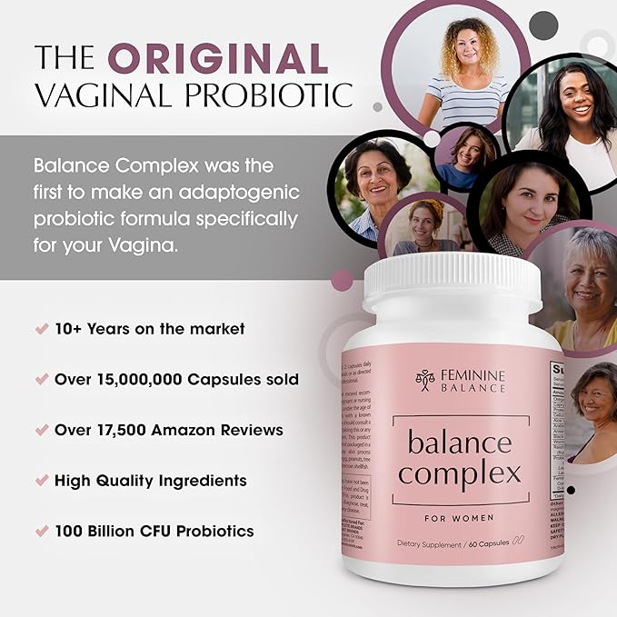 Balance Complex 17-in-1 Vaginal Health 100 Billion Probiotics for Women pH Balance with Cranberry &amp D-Mannose | Promote Urinary Tract Health for Vaginal Odor &amp Vaginal Flora 60 Capsules