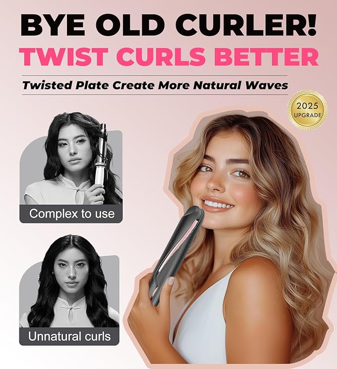 Hair Straightener and Curler - Flat Iron Curling Iron in One - Twist Straightening Curling Iron Combo - Digital LCD Display &amp Dual Voltage - Multi-Styler - Gifts for Women