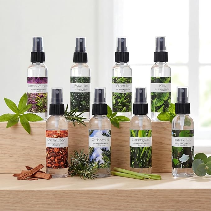 Frienda 24 Pcs Herbal Scented Mini Hand Sanitizer Spray Bulk Travel Size 2 Fl. oz Portable Hydrating Moisturizing Power Mist Hand Sanitizer Spray for Personal Use Employee Staff Coworker Nurse Teacher