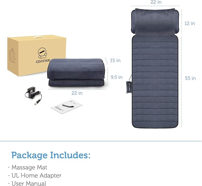 COMFIER Full Body Massage Mat with Movable Neck Pillow 10 Vibrating Motors &amp 4 Heating Pads Back Massage Pad Father's Day Gifts for Dad Men