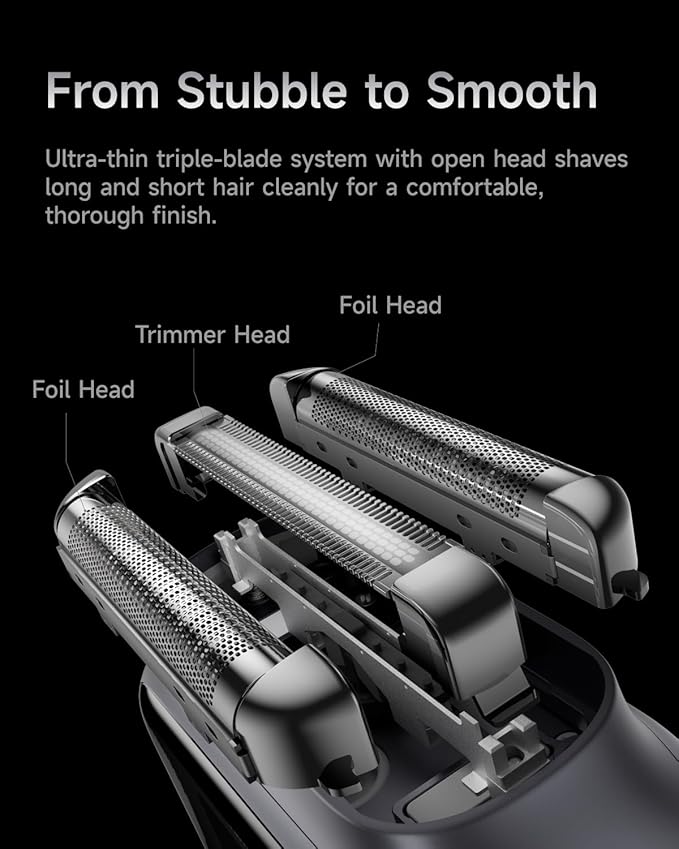 Laifen P3 Pro 3-Blade Electric Shaver Dual Linear High-Speed Motors 12000 Cuts/Min 100-Min Runtime IPX7 Waterproof Rechargeable Electric Razor for Men Travel-Friendly (Space Gray Aluminum Alloy)