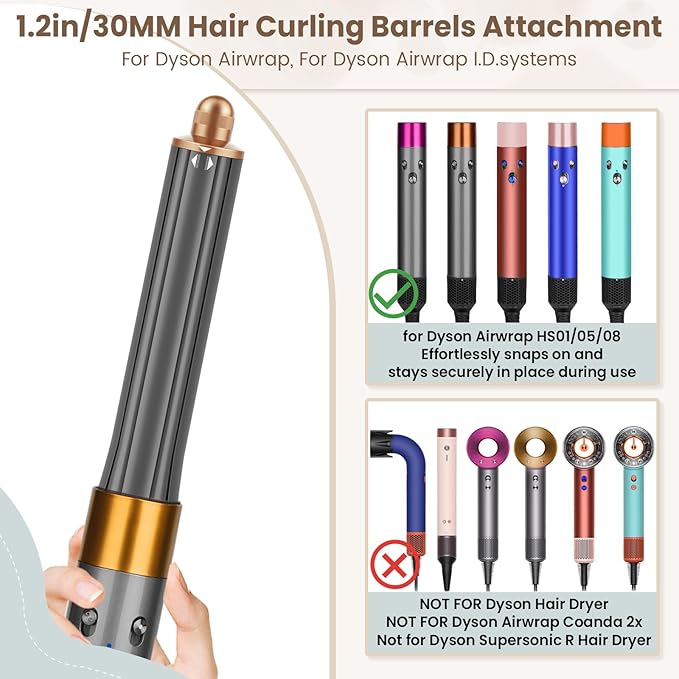 1.2IN Long Hair Barrels Attachment Compatible with Dyson Airwrap HS01 HS05 HS08 Accessories Automatic Curling Iron Curlers for Soft Inward Curls Voluminous Outward Waves