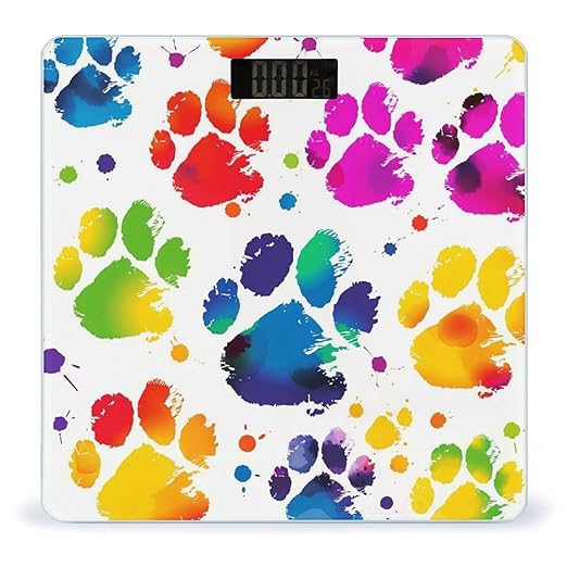 Digital Bathroom Scale for Body Weight Scale with Bright LCD Display High Accuracy Step-On Technology Auto On/Off Colorful Dog Paw Print Digital Scales 400 Lbs /180kg
