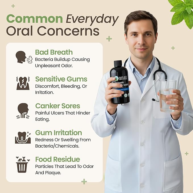 Nature's Brands - Herbal Choice Mari Organic Mouth Wash 8 Oz Peppermint Flavor - Tea Tree Thyme &amp Fennel Oils for Fresh Breath &amp Healthy Gums - 1:10 Concentrated Mouthwash in BPA-Free Bottl