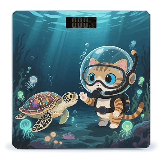 Cat Water Weight Scale Cute Bathroom Scale for Body Highly Accurate Digital Weighing Machine for People Compact LCD Display Scales with Sturdy Toughened Glass Scales