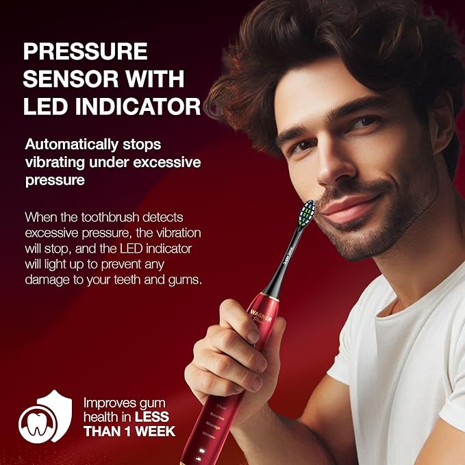 Wagner Stern IntelliBrush Series Whitening Electric Toothbrush with Pressure Sensor. Offers 4 Brushing Modes 3 intensities 8 Soft Brush Heads and a Luxury Travel case.