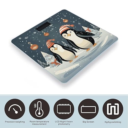 Merry Christmas Penguins Weight Scale for Body Weight Digital Bathroom Scale High Capacity Accurate Digital Weighing Scales and Easy-to-Read on Backlit LCD Display Scales