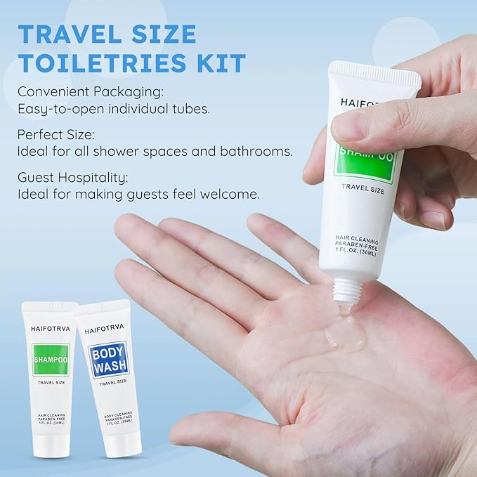 Travel Size Shampoo and Body Wash Bulk Pack of 100Individually Wrapped 30ml/1 fl oz Small Size Hotel Supplies Portable Toiletries Amenities Bulk for GuestsTravelHomelessCharity