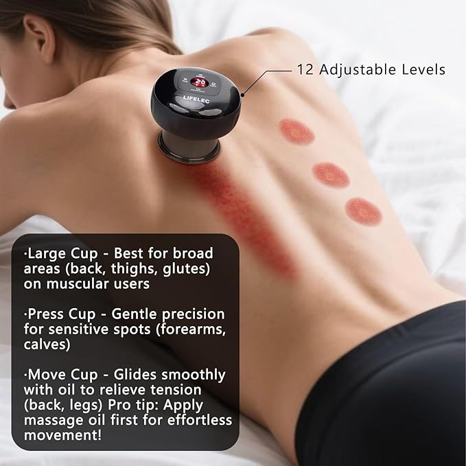 LIFELEC Smart Cupping Kit for Massage Therapy 6-in-1 Red Light Cupping Therapy Set for Targeted Pain Relief Knots Muscle Soreness &amp Circulation Portable Remote Control for Back Care at Home
