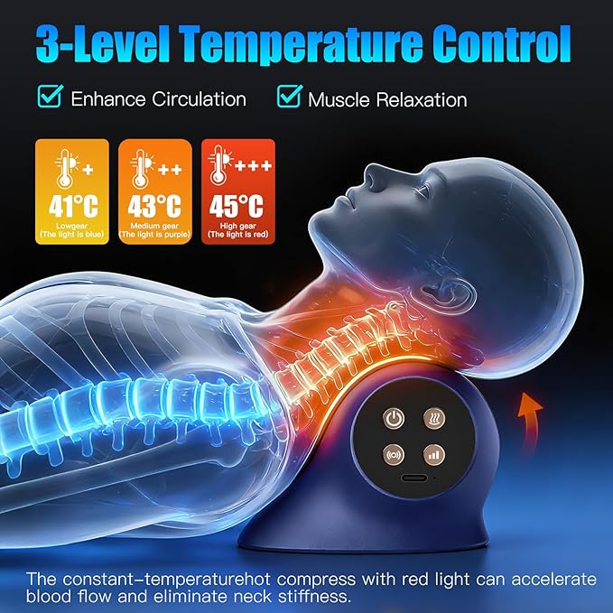3-in-1 Neck Massager with Heat Red Light &amp Vibration Adjustable Heated Neck Stretcher 3 Adjustable Modes Cervical Traction Device Suitable for Pain Relief
