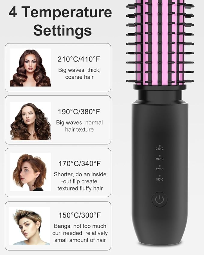 Cordless Hair Curler Bestauty 1.5 Cordless Curling Iron Rechargeable 2 in 1 Travel Hair Curler &amp Hair Straightener Brush 4 Adjustable Temperature 300°F-410°F for Curl/Smooth/Fluffy/Flip-Out Bl