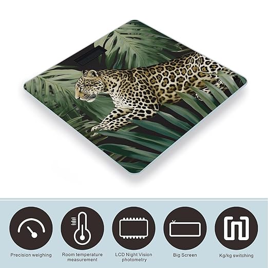 Leopard Palm Leaf Scale for Body Weight Digital Bathroom Scale Precision Smart Weighing Scales with Clear LED Display Accurate High Precision Scales Weighing Machine