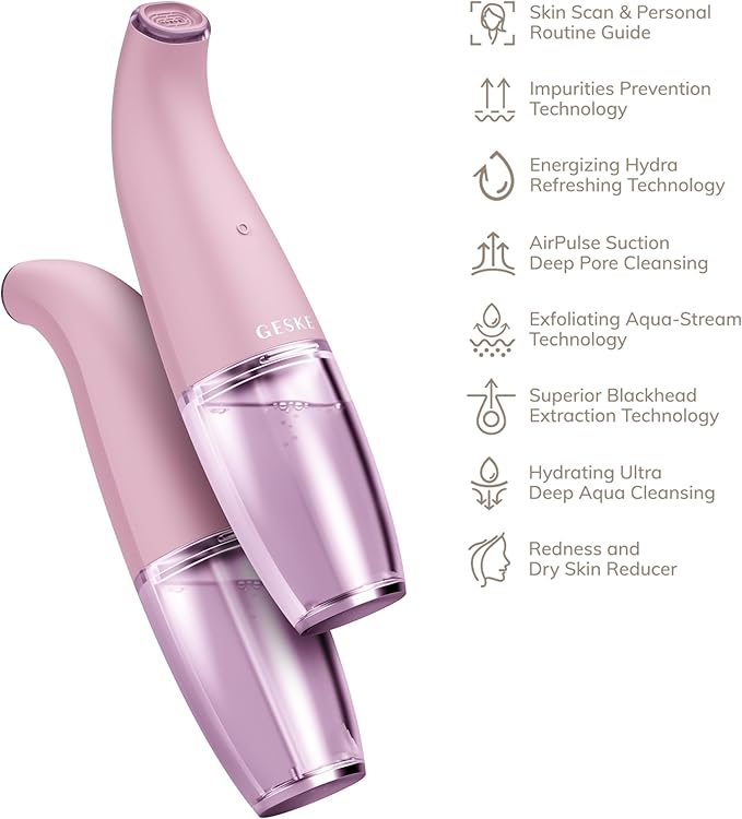 GESKE SmartAppGuided™ Aqua-Stream Face Cleanser | 8 in 1 | Deep Pore Cleansing | Impurities Prevention | Blackhead Extraction | Reduce Red &amp Dry Skin | Use with Our Aqua-Stream Solution