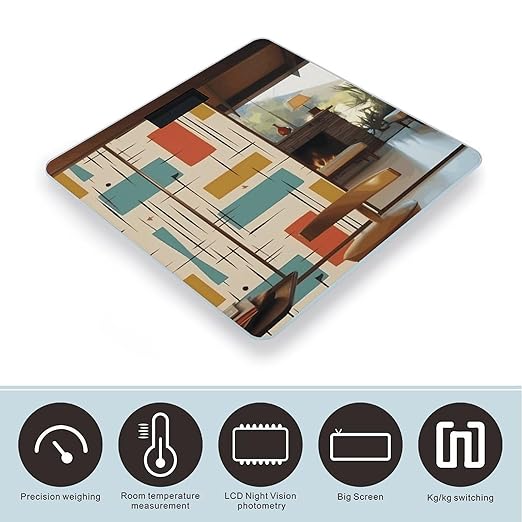 Mid Century ModernScale for Body Weight with LCD High Precision Weighing Scales Fashion Sturdy Tempered Glass Weight Scales Easy-to-Read Digital Bathroom Scale for Daily 400lb