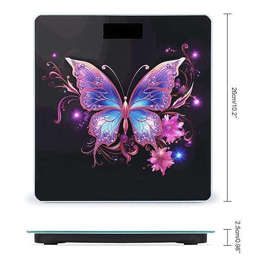 Pink Purple Butterfly Bathroom Scale Ultra-Bright Liquid Crystal Screen Weight Scale Accurate Bathroom Body Scales for Body Weight Bathroom Pet Home Bedroom Gift-Giving