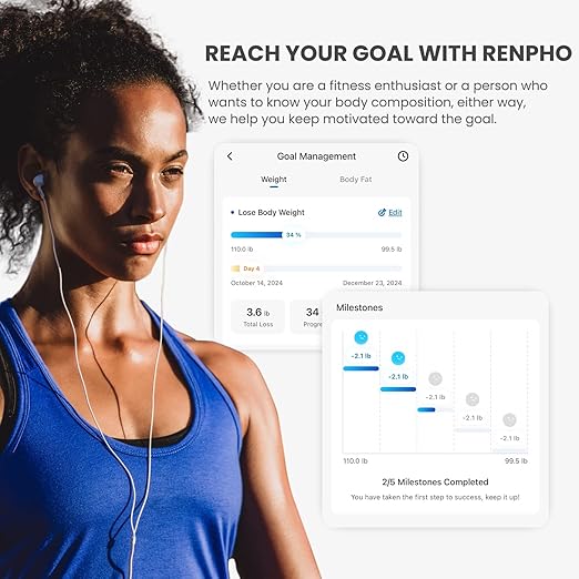 RENPHO Smart Scale for Body Weight Type-C Rechargeable Digital Bathroom Scale Electronic 13 Body Composition Monitor with Smartphone App 400 lbs Black Elis 1 (11 inch)