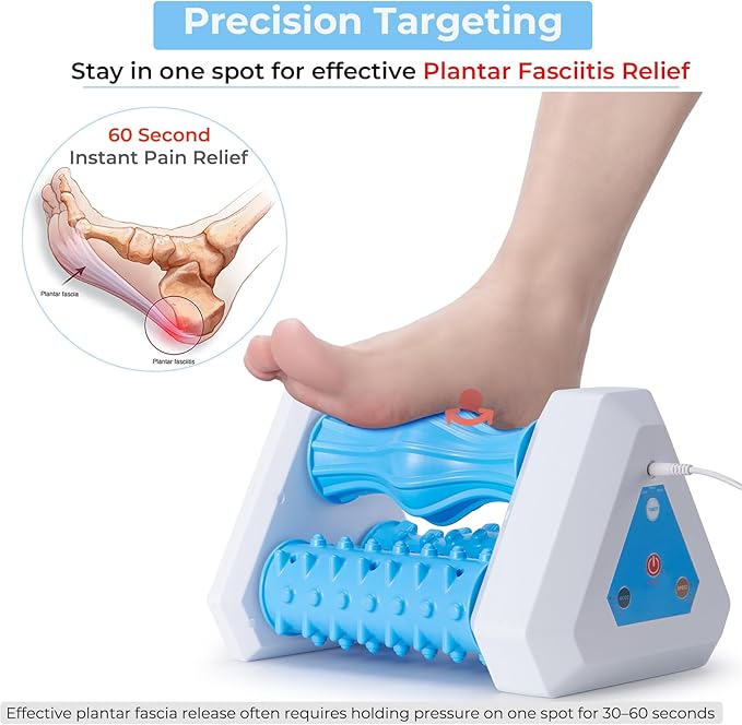 Electric Foot Roller Massager for Plantar Fasciitis Relief – Auto Rolling Foot Massager with 3-in-1 Targeted Rollers for Arch &amp Heel Support Foot Strain Recovery