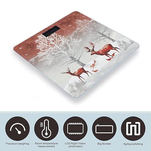 Digital Bathroom Scale for Body Weight Scale with Bright LCD Display High Accuracy Step-On Technology Auto On/Off Snow Deer and Christmas Tree Digital Scales 400 Lbs /180kg