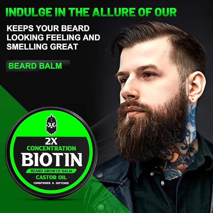 Beard Balm 2X Thickening Biotin with Castor Oil and Argan &amp Jojoba Oils Promotes Beard Growth Styles Strengthens &amp Softens Beards &amp Mustaches 2 Ounce Vanilla Cedar Orange | Thicke