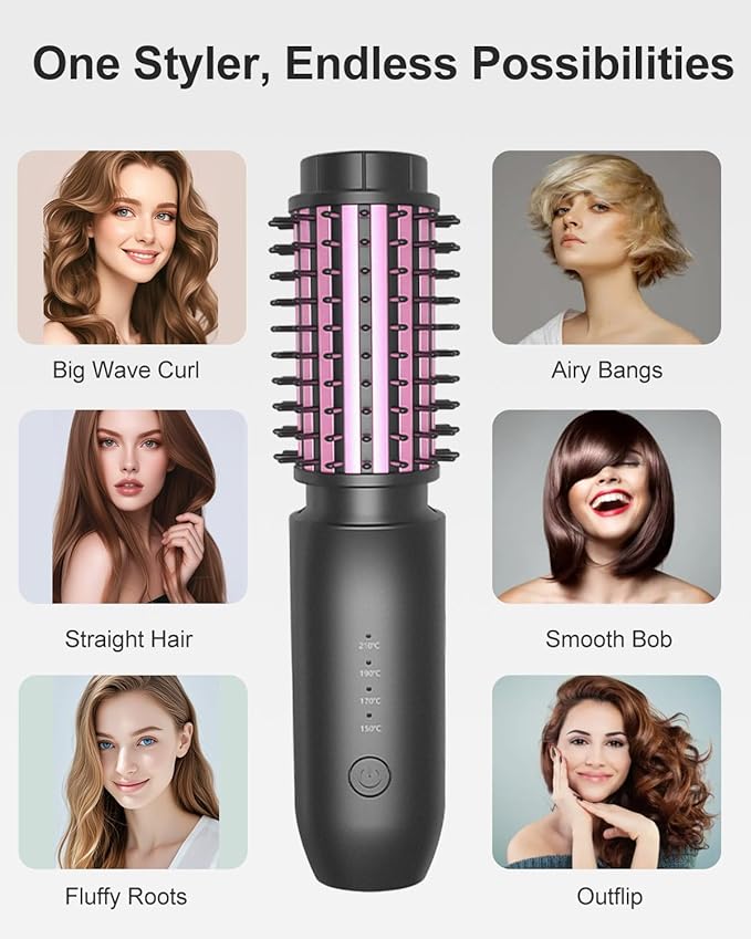 Cordless Hair Curler Bestauty 1.5 Cordless Curling Iron Rechargeable 2 in 1 Travel Hair Curler &amp Hair Straightener Brush 4 Adjustable Temperature 300°F-410°F for Curl/Smooth/Fluffy/Flip-Out Bl
