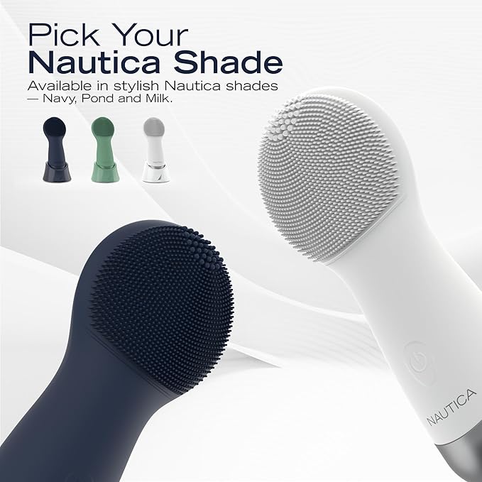 Nautica PC130 Sonic Facial Cleansing Brush Made with Ultra Hygienic Soft Silicone Waterproof and Rechargeable Face Scrub Brush for Men &amp Women - (Pond)
