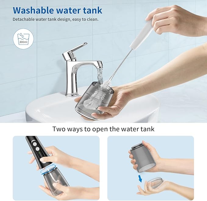 Oral Irrigator with 4 Modes 300ml Tank Cordless &amp Rechargeable Waterproof