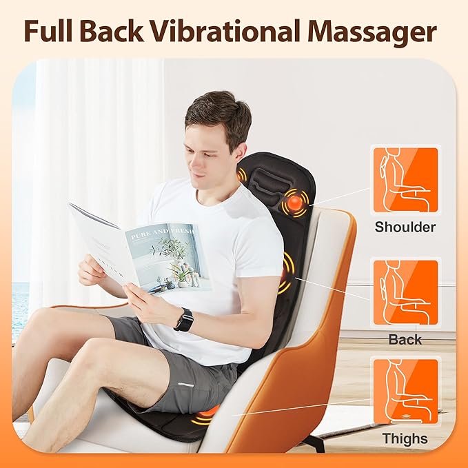 Full Body Massager Cushion with Heat - 8 Vibration Motor Deep Tissue Chair Pad Portable Back Massager for Office Home Use