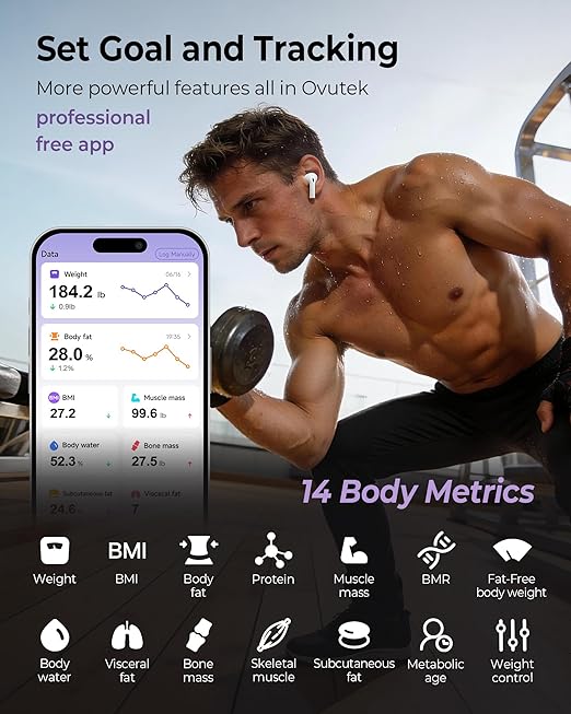 Ovutek Scale for Body Weight Digital Bathroom Smart Scale with 13 Body Composition Analyzer Sync Weight Scale BMI Health Monitor Sync Apps 400lbs - Purple
