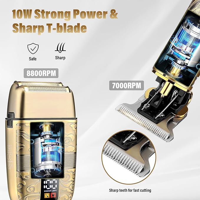 Professional Hair Trimmer Hair Clippers for Men Nose Hair Trimmer Men's Shaver SetCordless T-Blade Beard Trimmer Barber ClippersElectric Foil Shavers Razor for Men Haircutting Kit
