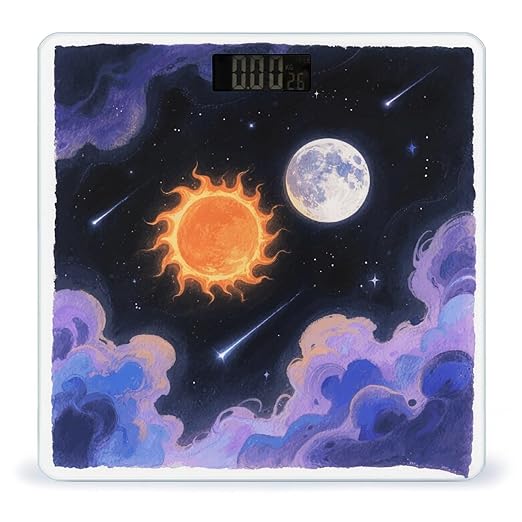 Orange Sun and Moon Weight Scale Large Digital Bathroom Scales with Bright LED Display Non Slip Digital Scale and Step On Fashion Weighing Machine for Body