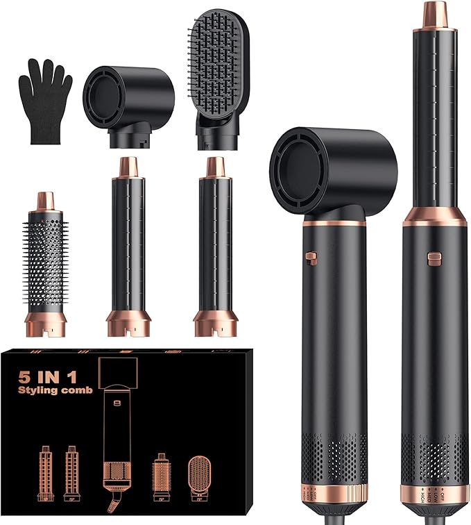 5 in 1 Blow Dryer Brush Upgrade Hair Dryer Brush Set Negative Ion Air Styler Curling Wrap Air Curler Hot Air Brush Curling Iron Hair Styling Tools As A Gift for Straight/Curl/Dry/Smooth